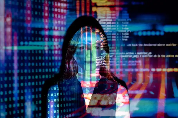Futuristisk teknologisk grensesnitt med digitale elementer